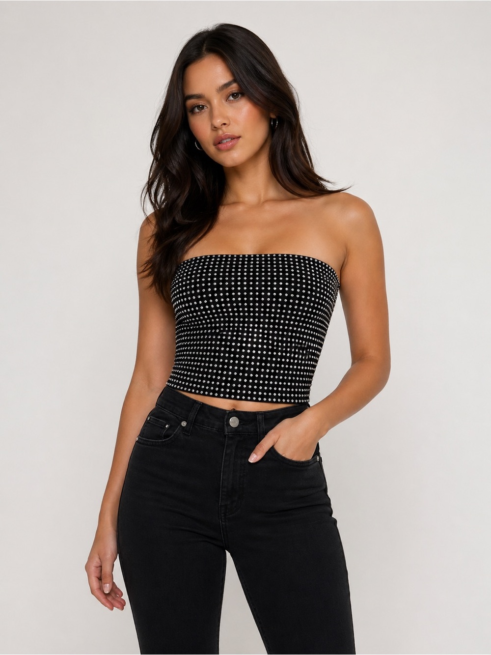 Forever 21 Black Studded Strapless Tube Top